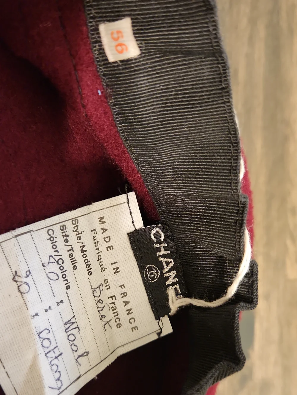 CHANEL Vintage Beret Deep Burgundy 80% Wool / 20% Cotton